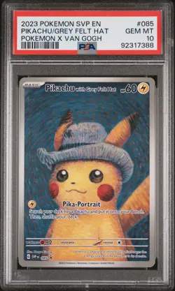 2023 Pokemon Pikachu Grey Felt Hat #085 BSP GEM MT PSA 10 Pokemon X Van Gogh - Image 1