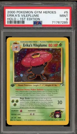 Pokemon Erika's Vileplume Gym Heroes 1st Edition Holo Rare #5 PSA 9 Mint - Image 1