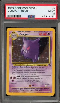 Pokemon Gengar Fossil Unlimited Holo Rare #5 PSA 9 Mint - Image 1