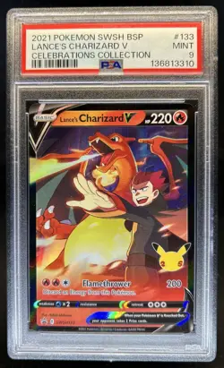 2021 Pokemon SWSH Black Star Promos Lance's Charizard V #SWSH133 PSA 9 - Image 1