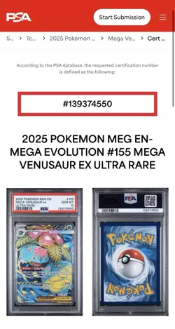 2025 POKEMON MEG EN-MEGA EVOLUTION ULTRA RARE #155 MEGA VENUSAUR EX PSA 10 - Image 5