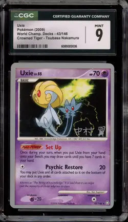 Pokemon Uxie 2009 World Championships Crowned Tiger Deck Promo #43 CGC 9 Mint - Image 1