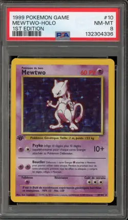 Pokemon Mewtwo Base Set 1st Edition FRENCH Holo Rare #10 PSA 8 - Image 1