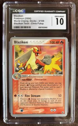 2004 Pokemon Blaziken 3/109 World Championship Deck Chris Fulop CGC 10 - Image 1