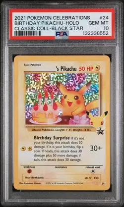 2021 Pokemon Celebrations Classic Coll. Birthday Pikachu-Holo #24 GEM MT PSA 10 - Image 1
