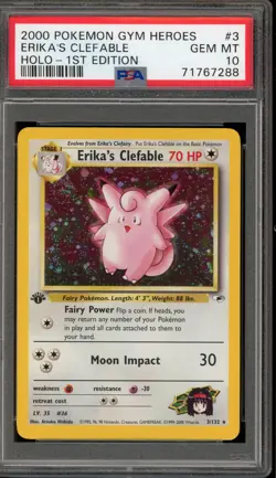 Pokemon Erika's Clefable Gym Heroes 1st Edition Holo Rare #3 PSA 10 Gem Mint - Image 1