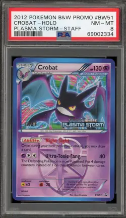 Pokemon Crobat Plasma Storm STAFF Prerelease Holo Promo BW51 PSA 8 - Image 1