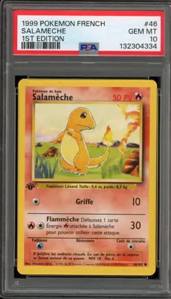 Pokemon Charmander Salameche Base Set 1st Edition FRENCH #46 PSA 10 Gem Mint - Image 1