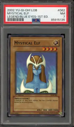 Yu-Gi-Oh! Mystical Elf Legend of Blue Eyes 1st Edition Super Rare LOB-062 PSA 7 - Image 1