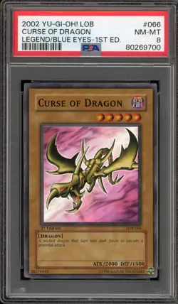 Yu-Gi-Oh! Curse of Dragon Legend of Blue Eyes 1st Ed Super Rare LOB-066 PSA 8 - Image 1