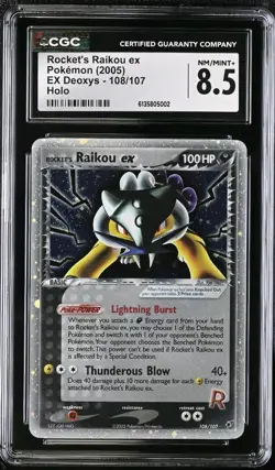 Rocket's Raikou Ex 108/107 Secret Rare Pokemon Ex Deoxys CGC 8.5 - Image 1