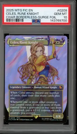 Magic MTG Celes, Rune Knight CHAR Borderless Surge Foil #0209 PSA 10 Gem Mint - Image 1