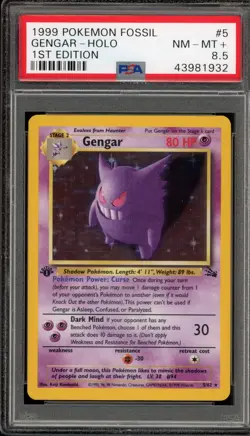 Pokemon Gengar Fossil 1st Edition Holo Rare #5 PSA 8.5 - Image 1