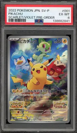Pokemon Pikachu Scarlet & Violet Pre-Order Japanese Promo 001/SV-P PSA 6 - Image 1
