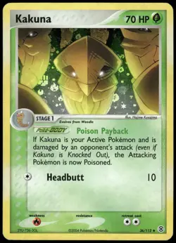 Pokemon Kakuna Uncommon FireRed & LeafGreen 36/112 HP Reverse Holo - Image 1