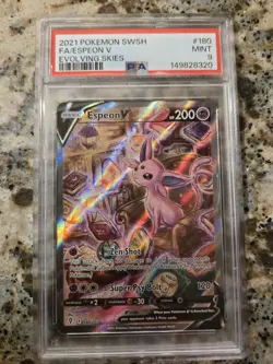 2021 Pokemon Espeon v SWSH FA #180/203 Evolving Skies PSA 9 - Image 1