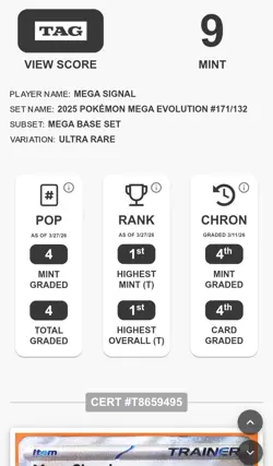 2025 Pokemon Mega Signal Trainer Mega Evol. 171/132 TAG 9 Mint Ultra Rare Card - Image 3