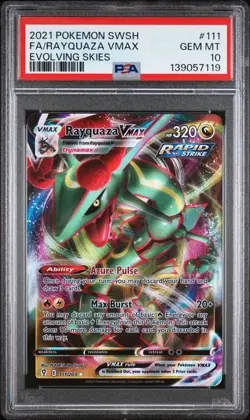 2021 POKEMON SWORD & SHIELD EVOLVING SKIES #111 FULL ART/RAYQUAZA VMAX PSA 10 - Image 1