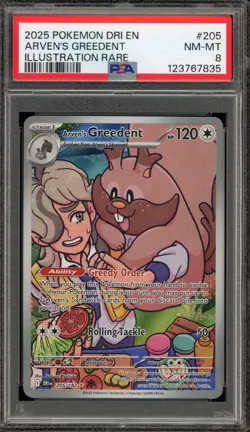 Pokemon Arven's Greedent Destined Rivals Illustration Rare #205 PSA 8 - Image 1