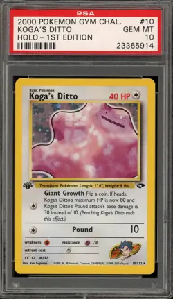 Pokemon Koga's Ditto Gym Challenge 1st Edition Holo Rare #10 PSA 10 Gem Mint - Image 1