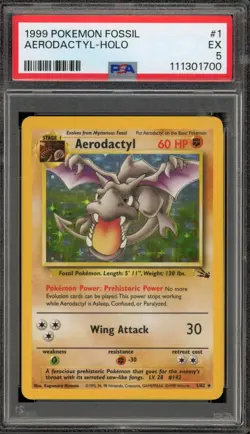 Pokemon Aerodactyl Fossil Unlimited Holo Rare #1 PSA 5 - Image 1