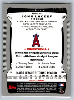 John Lackey 2009 Topps Finest Refractors Gold /50 #41 - Image 2