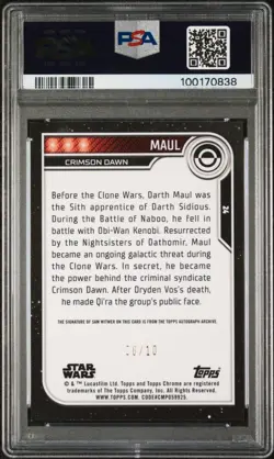 2023 Topps Chrome Star Wars Sam Witwer Black Refractor - #24 SP /10 PSA AUTO 10 - Image 2