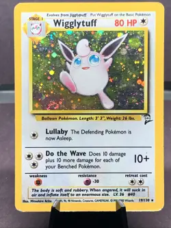 Pokemon TCG Wigglytuff #19/130 Base Set 2 Unlimited Holo Rare WOTC VTG MP Swirl - Image 1