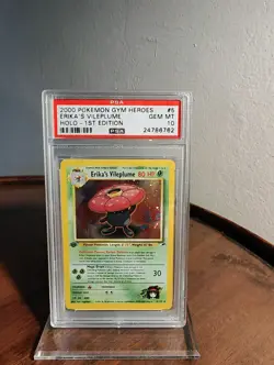 GYM HEROES HOLO 2000 -1ST ED #5 ERIKA'S PSA 10 Gem MT/ VILEPLUME PSA 10 - Image 1