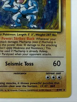 1999 Pokemon Base Set Machamp 1st Edition Holo Rare 8/102 100HP WOTC TCG Card - Image 4