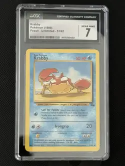 CGC 7 NEAR MINT / MINT KRABBY Fossil Unlimited Pokemon Card 51/62 ✨Vintage ✨ - Image 1