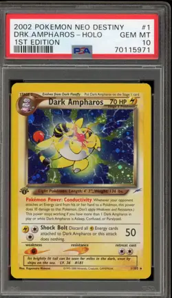 Pokemon Dark Ampharos Neo Destiny 1st Edition Holo Rare #1 PSA 10 Gem Mint - Image 1