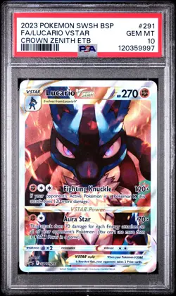 2023 Pokemon Black Star Lucario Vstar Full Art #291 GMT PSA 10 Crown Zenith ETB - Image 1