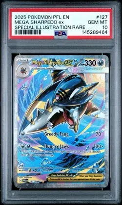 2025 Pokemon Phantasmal Flames Mega Sharpedo Ex Special Illustration Rare PSA 10 - Image 1