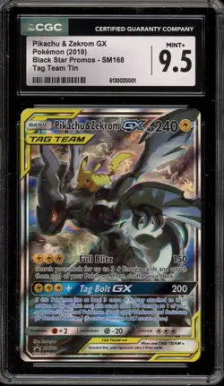 Pokemon Pikachu & Zekrom GX Tag Team Tin Black Star Full Art Promo SM168 CGC 9.5 - Image 1