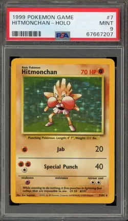 Pokemon Hitmonchan Base Set Unlimited Holo Rare #7 PSA 9 Mint - Image 1