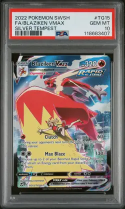 2022 POKEMON SWORD & SHIELD SILVER TEMPEST #TG15 FULL ART/BLAZIKEN VMAX PSA 10 - Image 1
