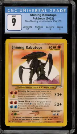 Pokemon Shining Kabutops Neo Destiny Unlimited Holo Secret Rare #108 CGC 9 Mint - Image 1