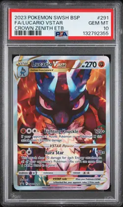 2023 Pokemon Black Star Lucario Vstar Full Art #291 GMT PSA 10 Crown Zenith ETB - Image 1