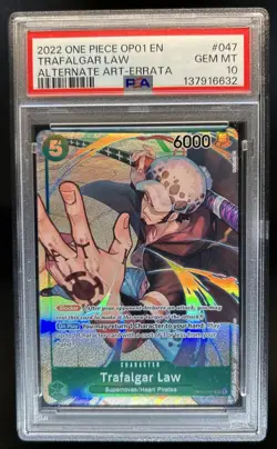 2022 One Piece Romance Dawn Trafalgar Law Alternate Art Errata #OP01-047 PSA 10 - Image 1