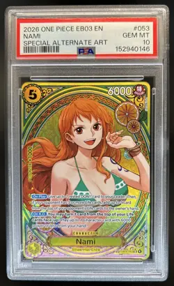 2026 One Piece Heroines Edition Nami Super Rare Special Alt Art #EB03-053 PSA 10 - Image 1