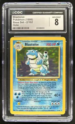 1999 Pokemon Unlimited Blastoise Rated Rookie Error Card Rare Holo #2/102 CGC 8 - Image 1