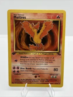 Moltres 1st Edition Fossil Set Rare Non Holo 27/62 TCG Pokemon Card 1999 Vintage - Image 1