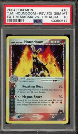 Pokemon Team Magma's Houndoom EX TM Magma Vs Aqua Reverse Holo Rare #10 PSA 10 - Image 1