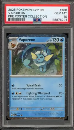Pokemon Vaporeon Prismatic Evolutions Poster Coll. Holo Promo SVP EN 168 PSA 10 - Image 1