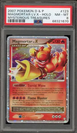 Pokemon Magmortar Lv.X Mysterious Treasures Holo Ultra Rare #123 PSA 8 - Image 1