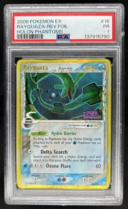 2006 Pokemon EX Holon Phantoms Rayquaza Delta Species Reverse Holo #16/110 PSA 1 - Image 1