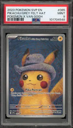 Pokemon Pikachu with Grey Felt Hat Van Gogh Full Art Promo SVP EN 085 PSA 9 Mint - Image 1