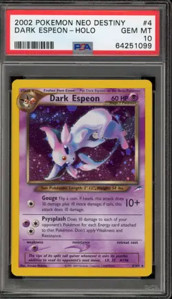 Pokemon Dark Espeon Neo Destiny Unlimited Holo Rare #4 PSA 10 Gem Mint - Image 1