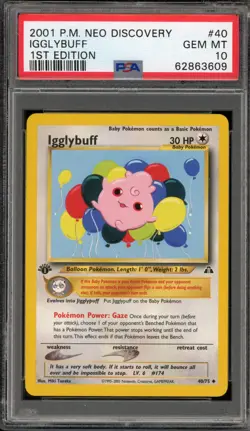 Pokemon Igglybuff Neo Discovery 1st Edition #40 PSA 10 Gem Mint - Image 1
